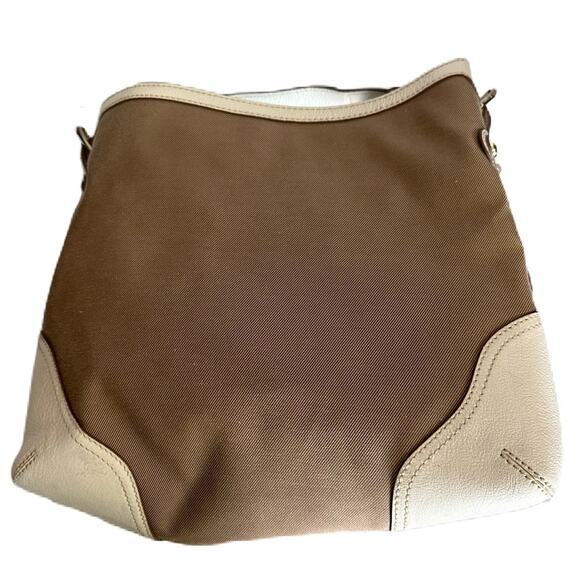 Excellent Michael Kors Millbrook Circa Twill MK Logo Leather Large Shoulder Bag - Picture 4 of 11